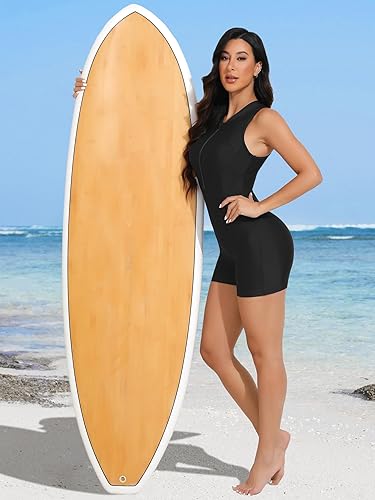Vista 5 de ATTRACO Trajes de baño atléticos de una pieza para mujer, con cremallera, trajes de baño modestos