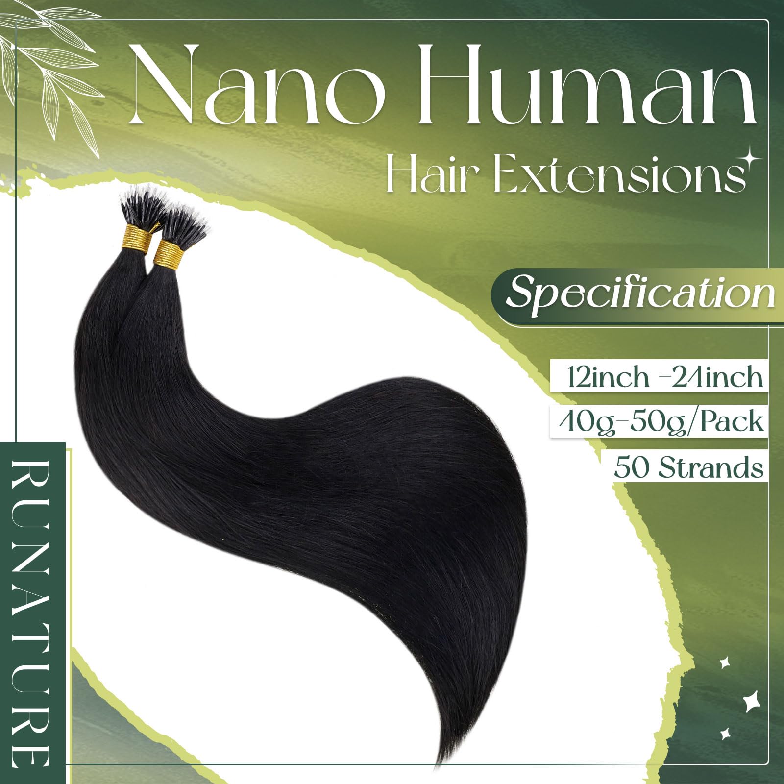 RUNATURE Nanoring Extensions Echthaar Schwarz 55cm 50s 50g #1
