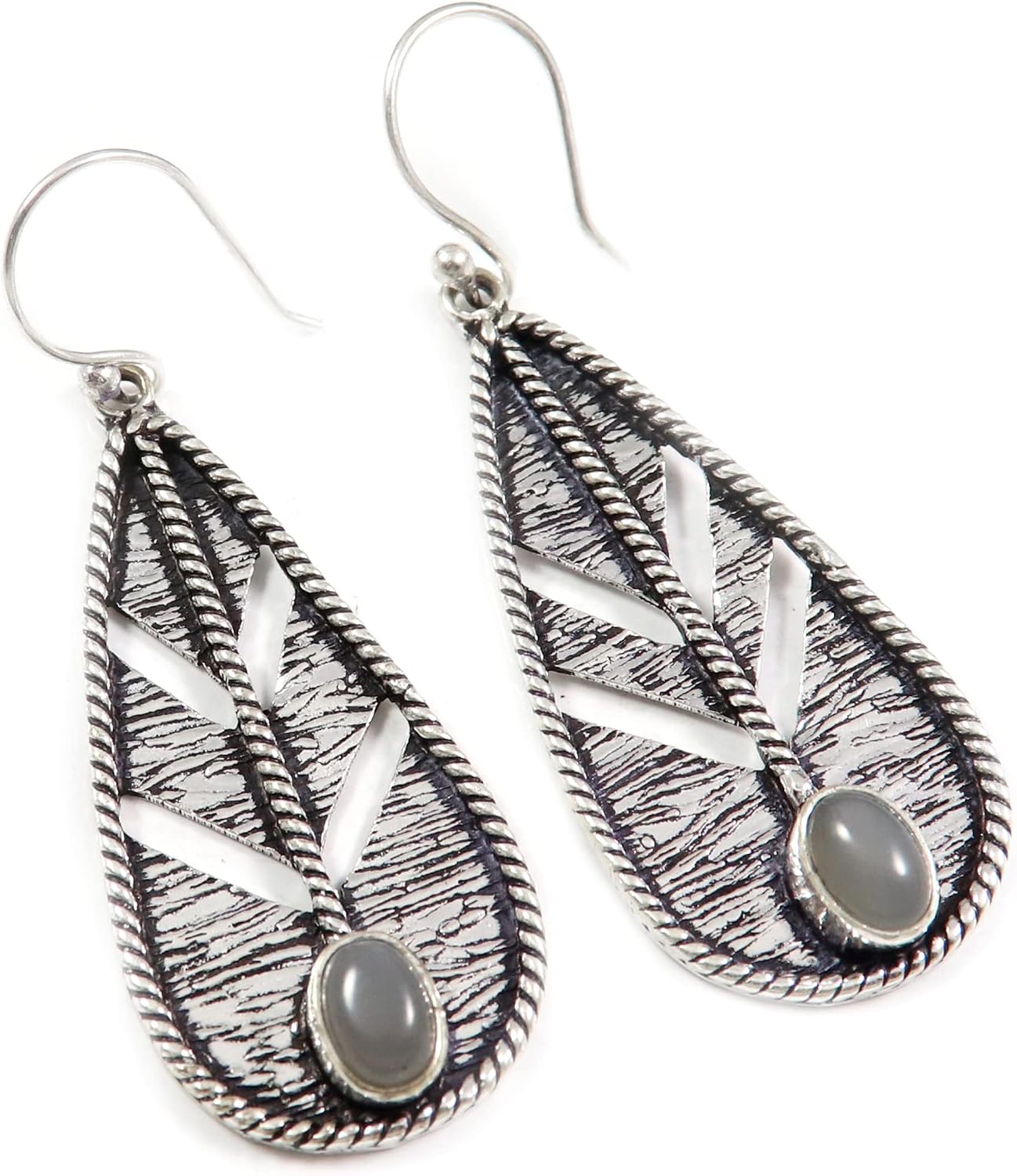 Goyal Exports 925 Sterling Grey Moonstone Rainbow Moonstone Black Onyx Peridot Faceted Gemstone Silver Drop Dangle Earring Jewelry SEG141