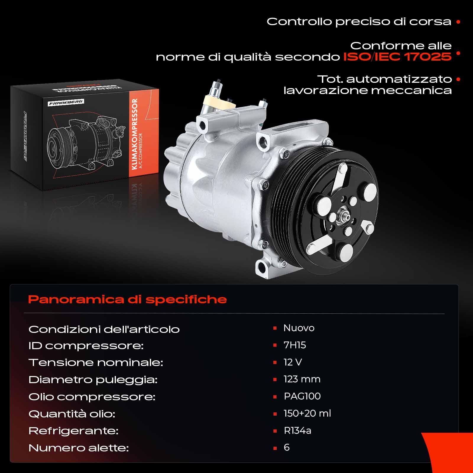 Frankberg Compressore aria condizionata con frizione Benzina Compatibile con C3 II SC Berlingo B9 3008 0U 307 308 9651911480, compreso l'olio preconfezionato