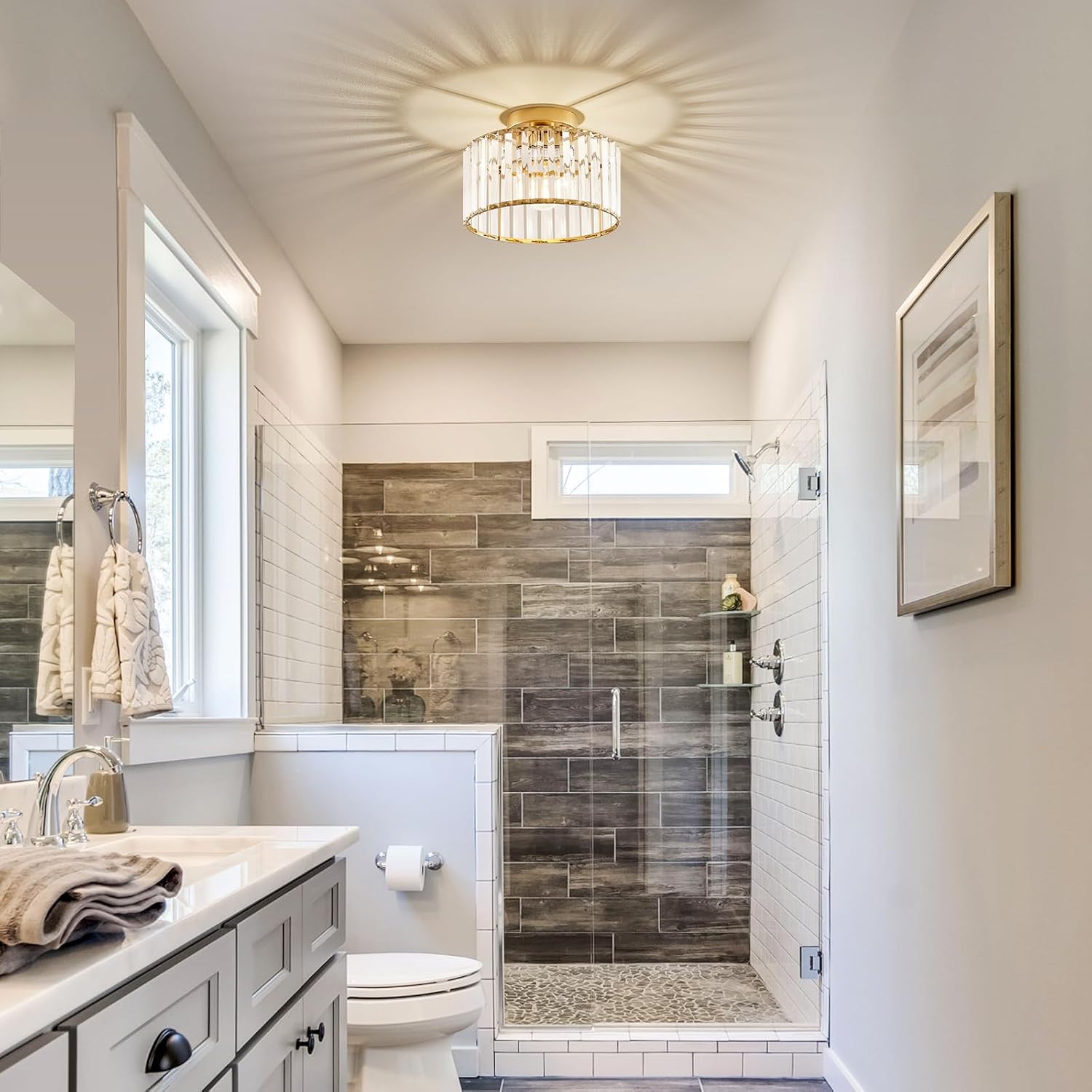 Crystal Gold Semi Flush Mount Ceiling Light Modern Hallway Light Fixture Metal Close to Ceiling Lamp for Kitchen Living Room Bathroom Entryway Bedroom(10.63 inch)