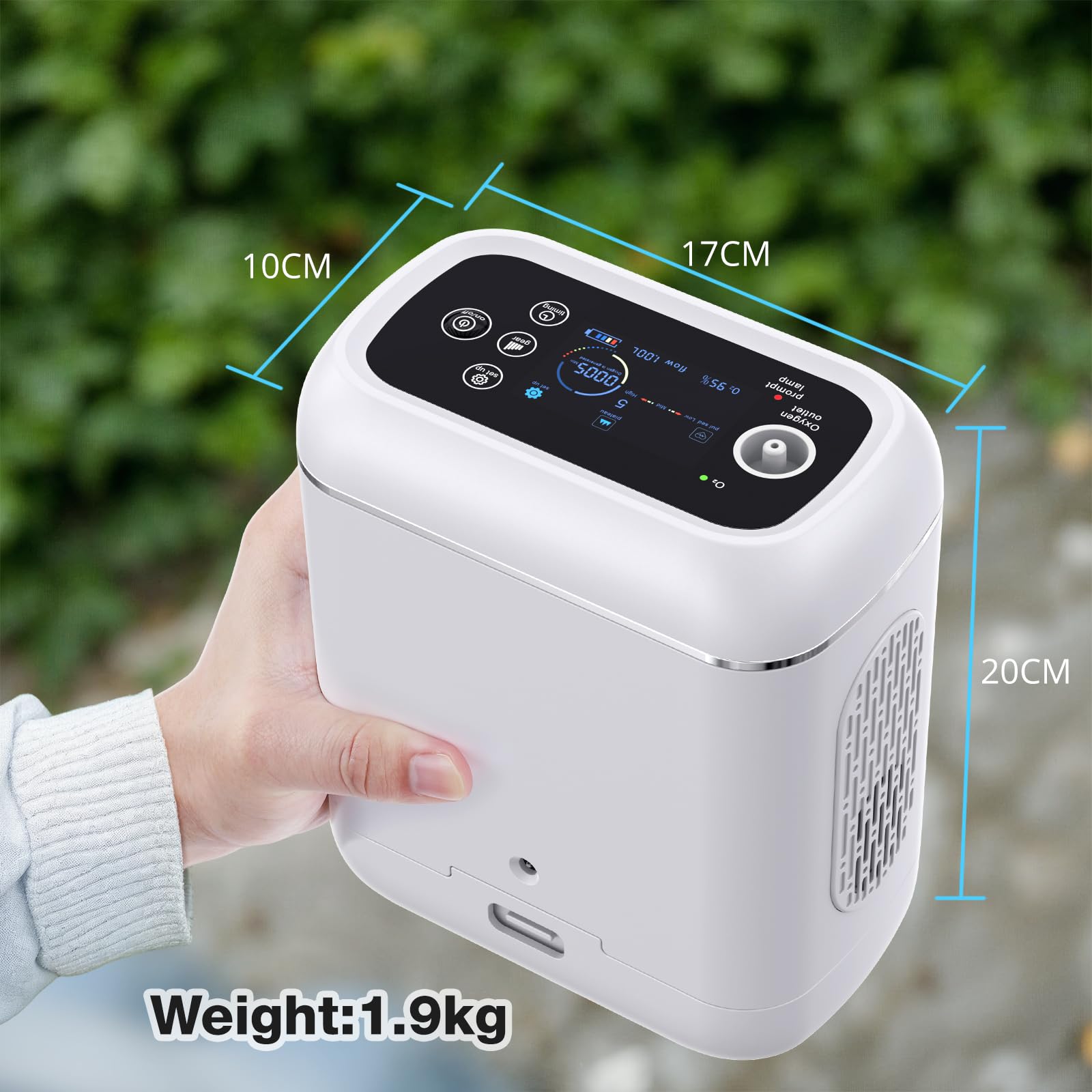 Mobil Sauerstoffkonzentrator mit Akku & Rucksack | Sauerstoffkonzentration 95 ± 3%, Sauerstoffgerät für Autos, Ausflüge und Reisen, mit Ai-Chip, Pulsmodus, Anleitung in Deutsch