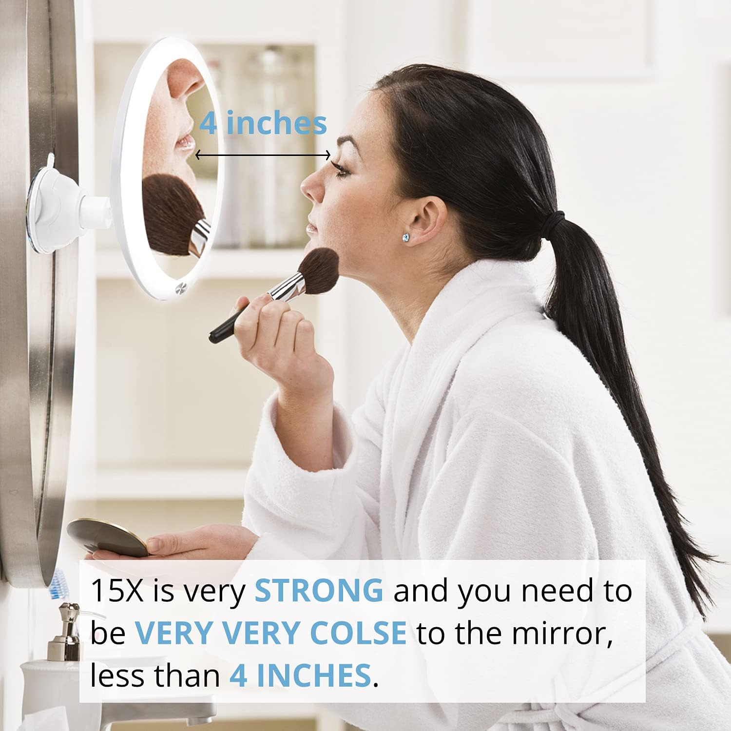 Fabuday 15X Magnifying Mirror with Light - Upgraded 2021 Version Lighted Makeup Mirror with Magnification, Led Magnified Mirror for Bathroom with Suction Cups, Lighting Adjustable, Dual Power Supply : Beauty & Personal Care