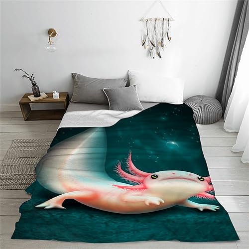 Miniatura 3 de Linda manta de ajolotes suave, ligera, acogedora y cómoda, manta de forro polar de salamandra mexicana para sofá, cama, viajes, picnic y playa,