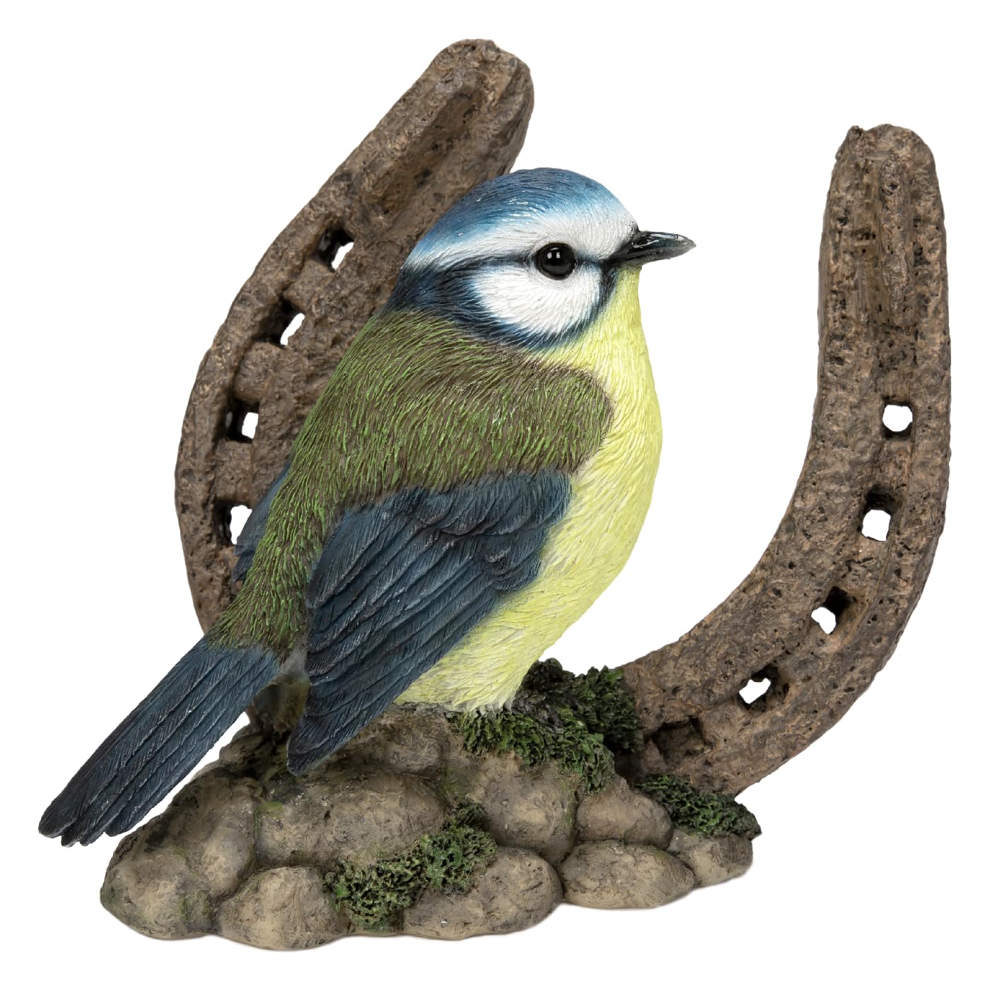 Vivid Arts Blue Tit on Horseshoe – Resin Garden Ornament | Indoor & Outdoor Decor