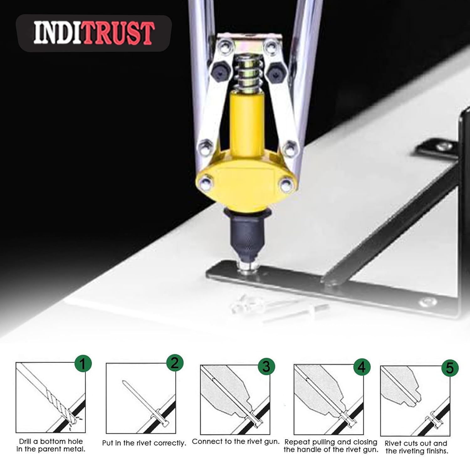 Dream 17 Inch (425MM) Heavy Duty Hand Riveter Gun, Riveting Tool Fast Hitting Rivet Gun 30 rivets and GLOVES