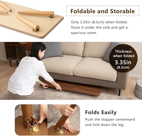 Miniatura 13 de EMOOR Mesa auxiliar plegable de madera rectangular mediana (17.7 x 31.5 pulgadas), color blanco, mesa baja para sentarse en el suelo, espacio