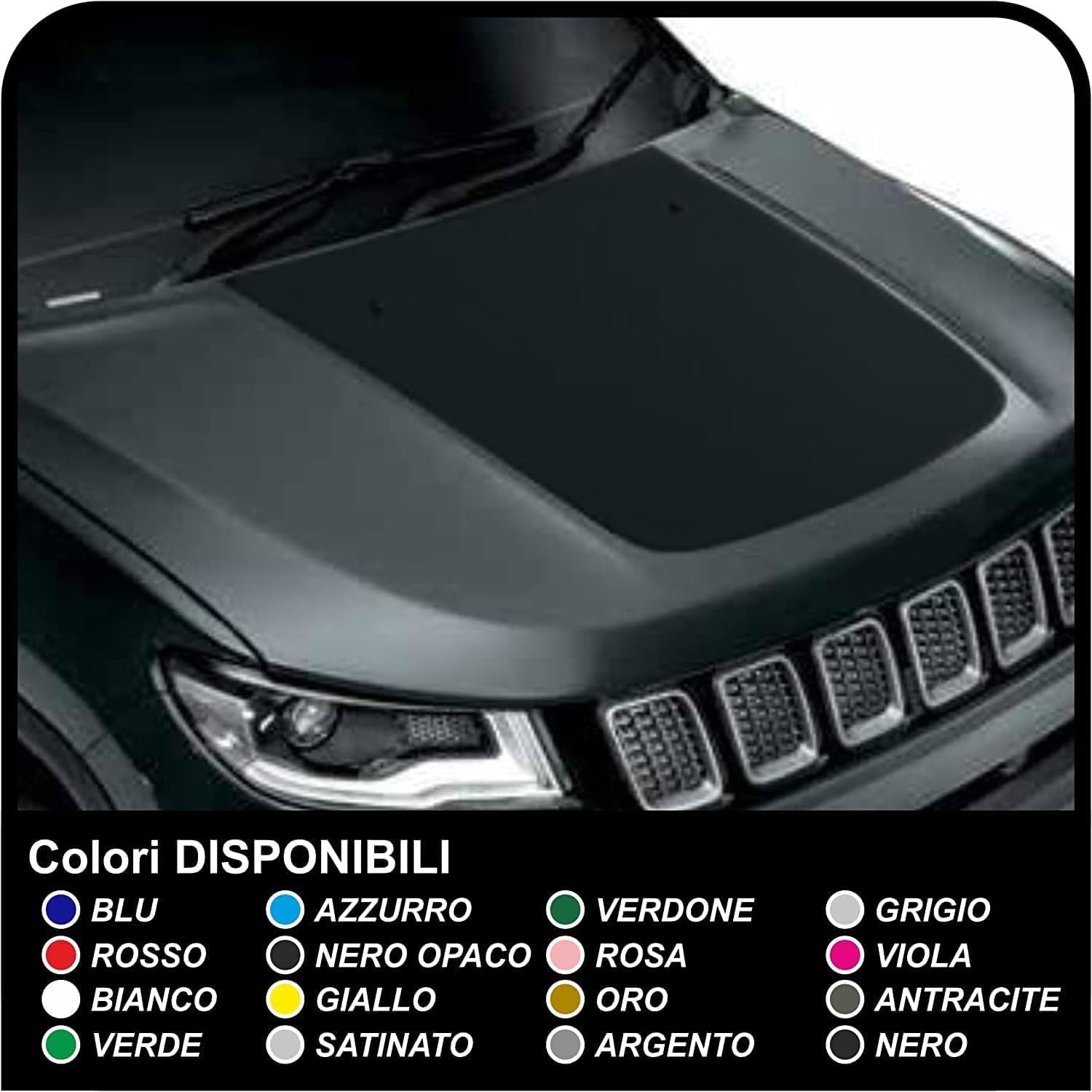 Adesivo Cofano per banda cofano - decorazione grafica fuoristrada decal stickers (NERO OPACO)