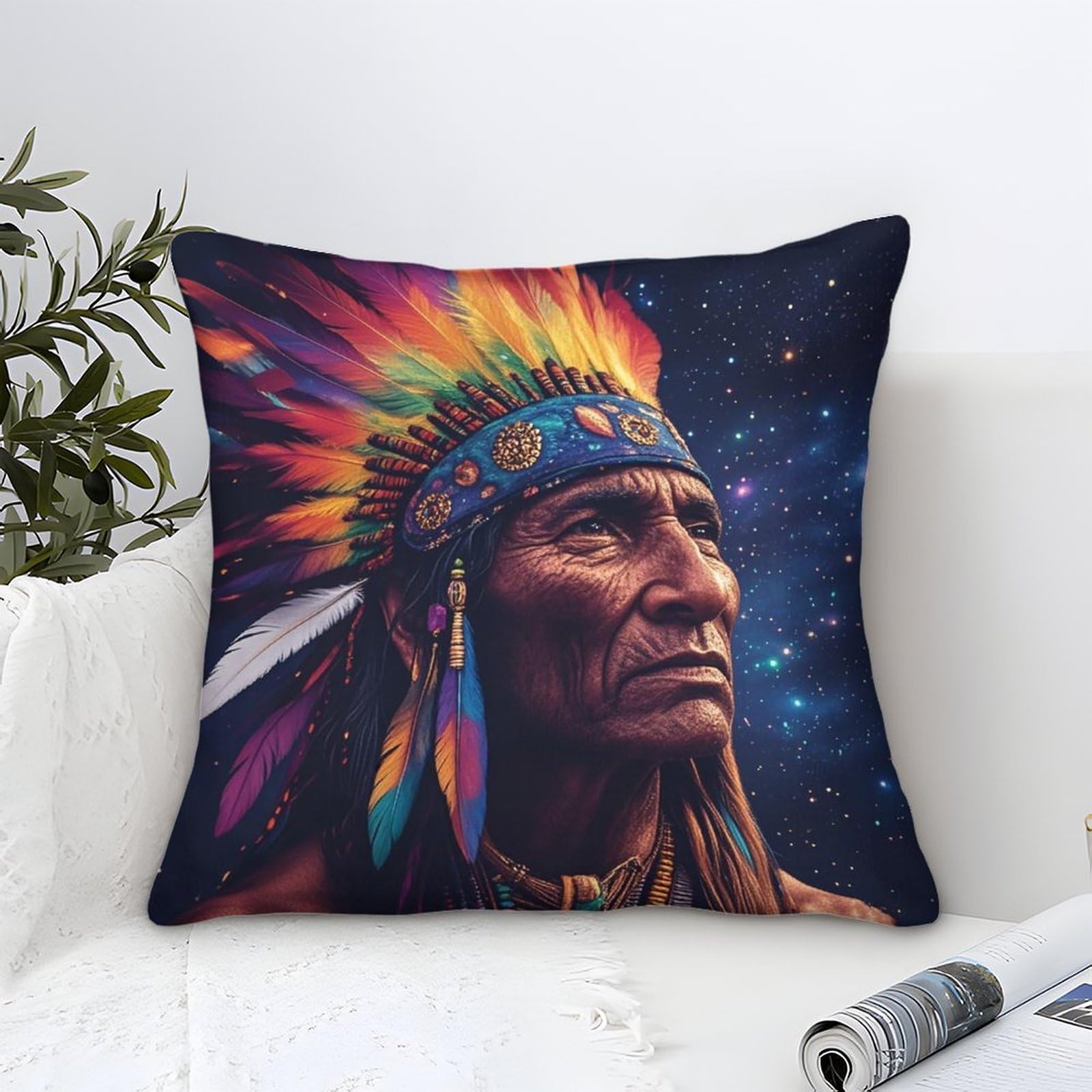 XiaopangXY Native American Cushion Cover 50x50cm, Mohicans Throw Pillow Case Decor for Home Livingroom Couch Bedroom Sofa Decorate