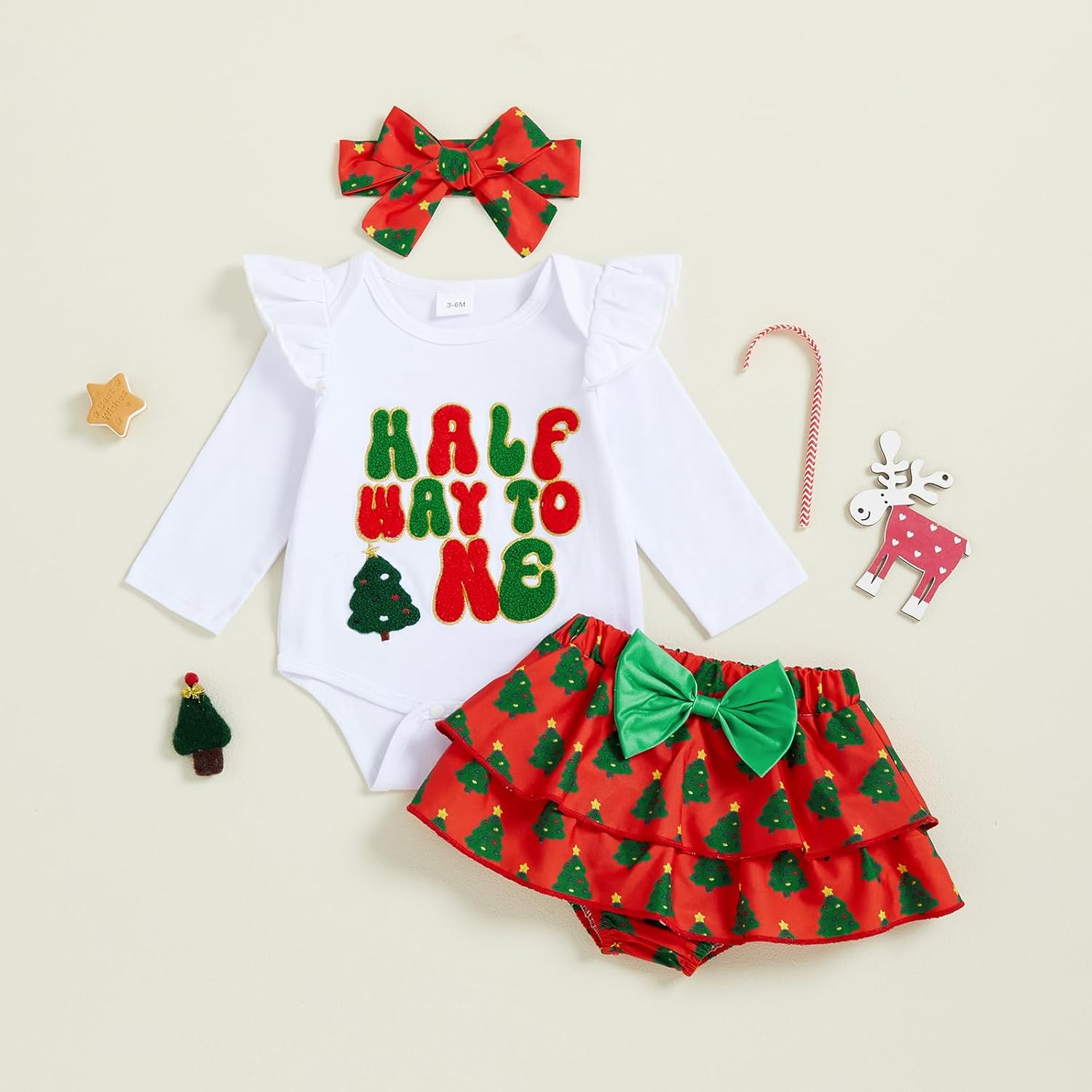 Emmababy Gingerbread Man Outfit Baby Newborn Christmas Outfit Girl Infant Romper Ruffle Shorts Bloomers Fall Winter Clothes - Image 4