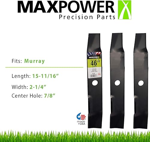 Miniatura 4 de Maxpower 561288B - Juego de 3 cuchillas para corte Murray de 46 pulgadas, sustituye a 456631E701