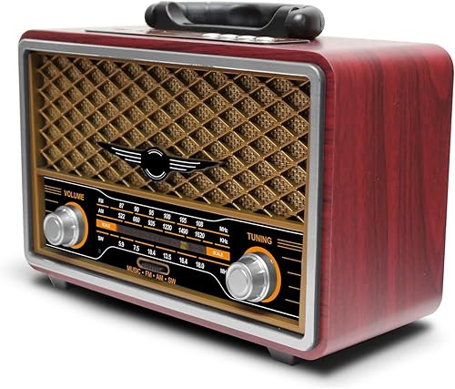 M-156BT Radio retro portátil FM AM SW, con Bluetooth, batería recargable, tarjeta TF de soporte, reproducción USB, altavoz estéreo, radio DSP
