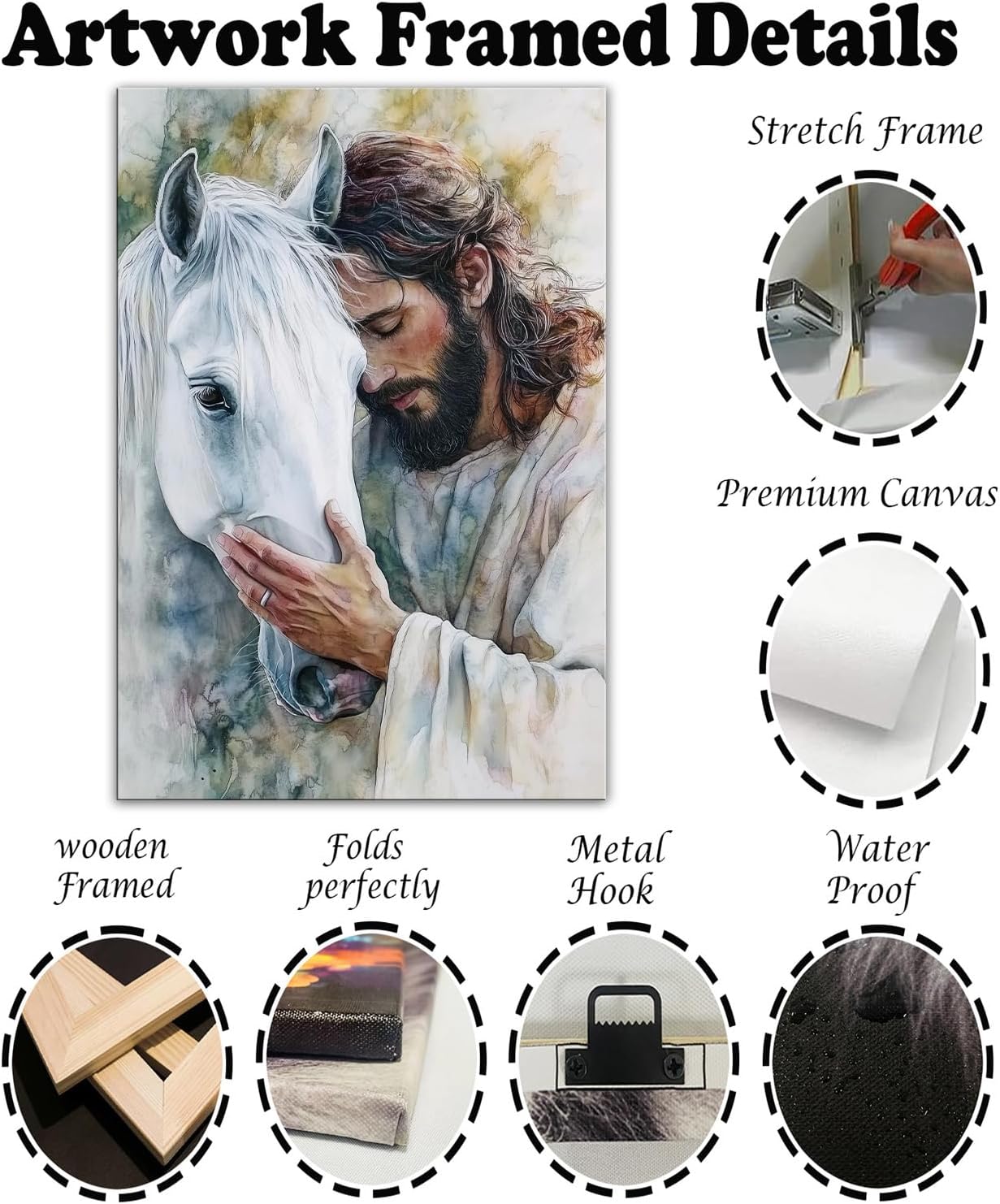 GLOKAKA Jesus Canvas Wall Art Jesus with White Horse Pictures Print Religious Christian Artwork Catholic Wall Decor for Living Room Bedroom Chapel Home(Artwork-2,16"x20")