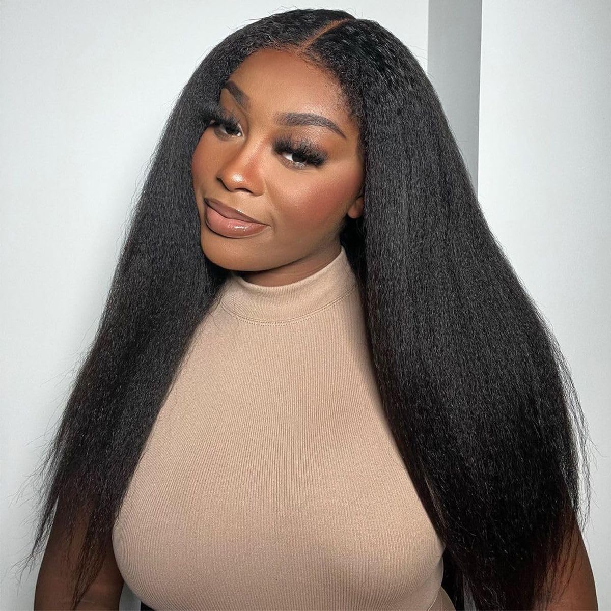 Yaki Straight HD Transparent Human Hair Wigs for Black Women 4x4 Kinky Straight Lace Front Wigs Pre Plucked with Baby Hair 180% Density 28 Inch