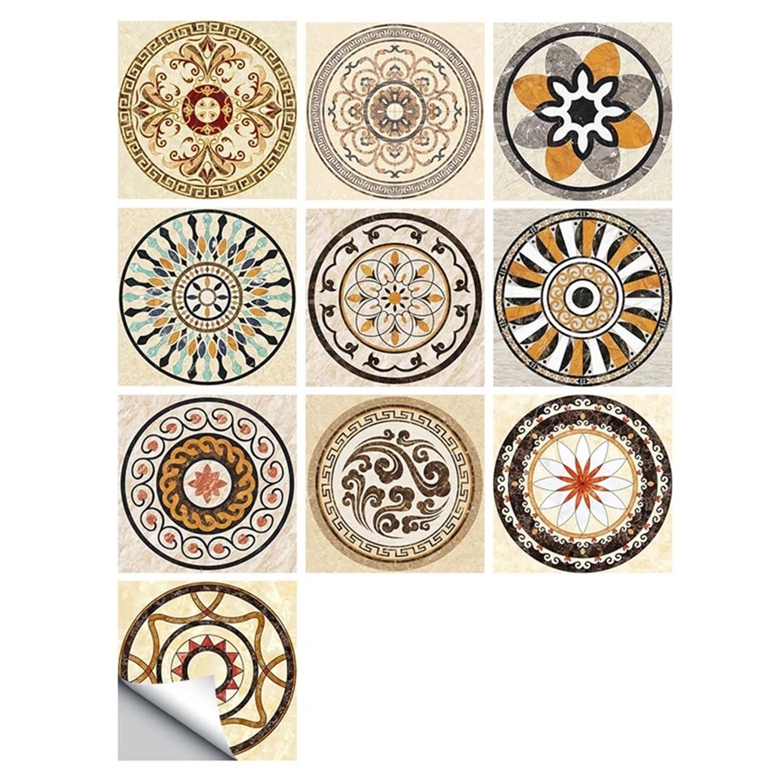 Wall Tile Sticker Retro Abstract Print Tile Stickers Bathroom Mosaic Vinyl Kitchen Adhesive Border Wall Decals Waterproof Wallpaper Art Mural(Type 5)