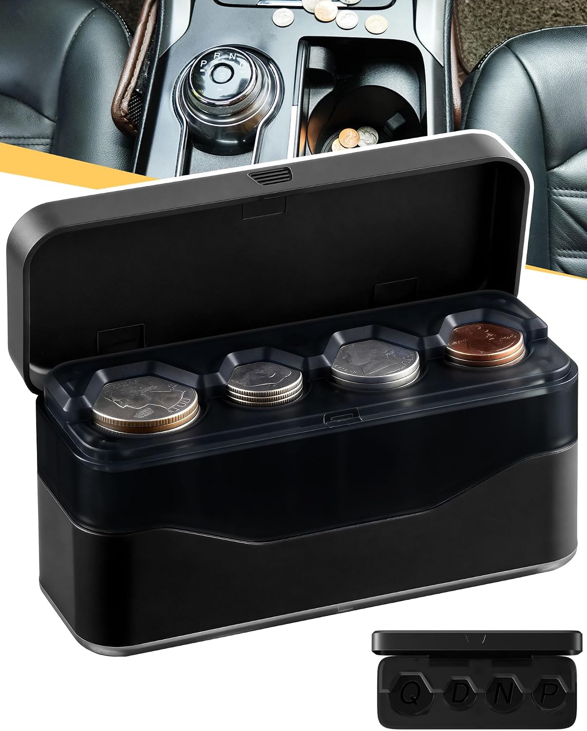 Larger Capacity Coin Holder for Car, Compact Portable Change Coin Organizer