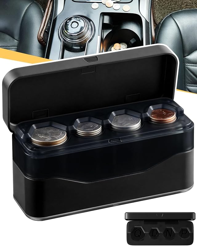 Organizador de Moedas para Carro ARWING com Tampa Flip-top, Plástico Translúcido, Preto, Pacote com 2