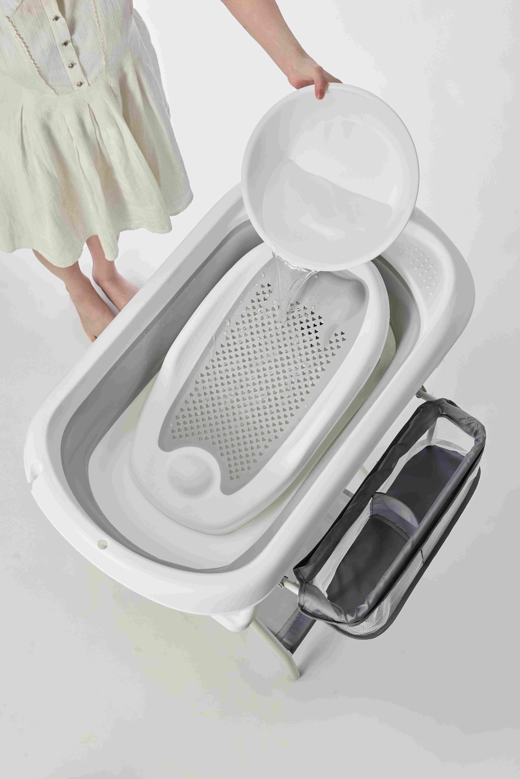Vaschetta per il bagnetto con telaio 80 cm -Vaschetta per il bagnetto con supporto Sicura per il bambino(Grau mit Badewannenablage)