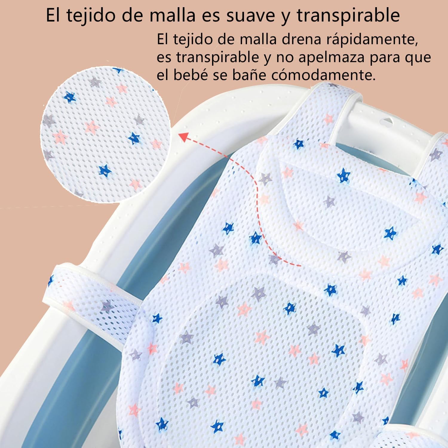 Voarge Red de Baño para Bebés, Asiento de Baño para Bebé Recién Nacido, Cojín de Baño Recién Nacido, Soporte de Baño Ajustable Plegable Flotante para bebé de 0 a 18 Meses (Estrellas regulares)