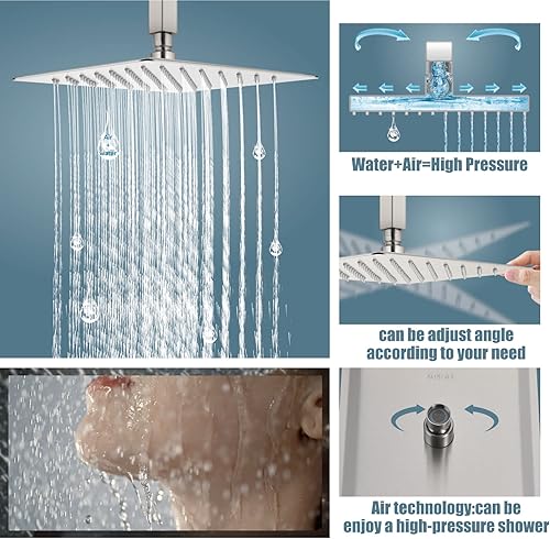 Miniatura 3 de Aolemi Sistema de ducha de montaje en techo, cabezal de ducha de lluvia de 12 pulgadas con rociador de mano de alta presión, válvula áspera y