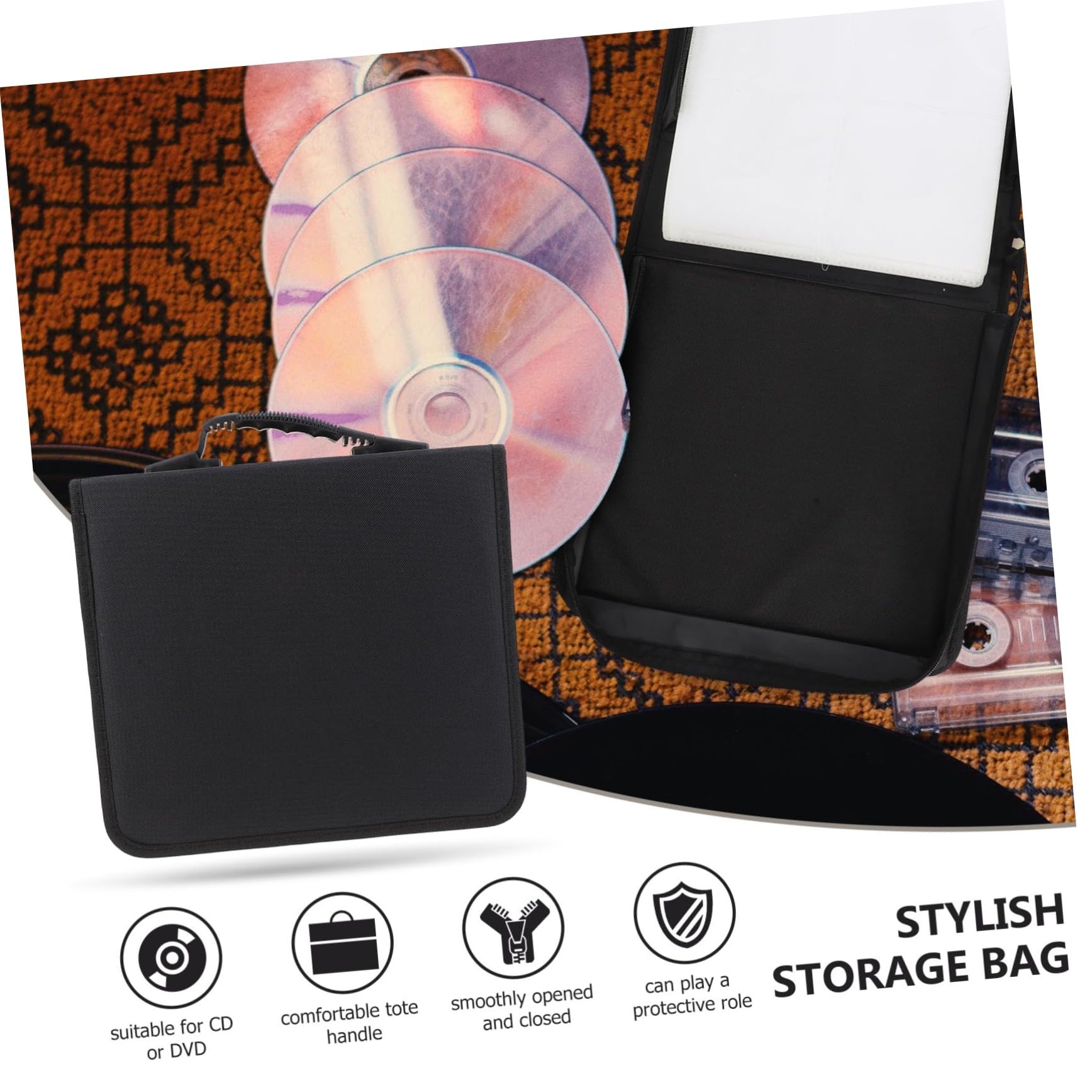 Alipis Custodia Porta CD Dvd da 240 Pezzi Oxford Nero Manico, Organizer Portatile per Collezioni di CD e Dvd, per Amanti dei Giochi e Film