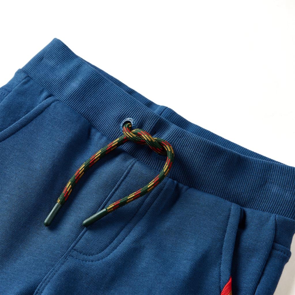 Kinder-Trainingshose Blau Joggerhose mit Kordelzug und Taschen, 50% Baumwolle 50% Polyester, Größe 128 für Jungen und Mädchen, Freizeit- und Sporthose für Schule, Kita