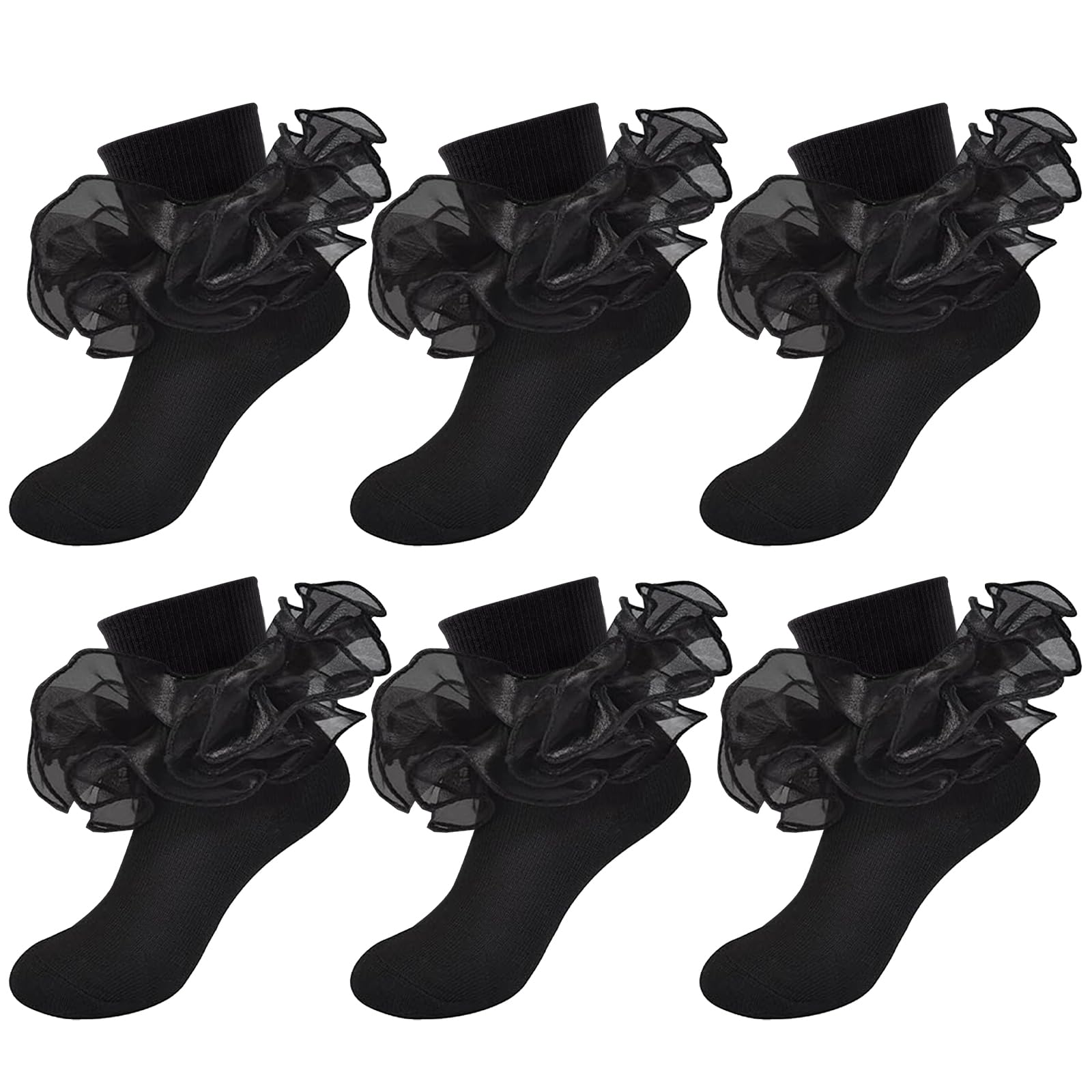 Girls Ruffle Socks Double Lace Turn Cuff Frilly Church Dress Socks