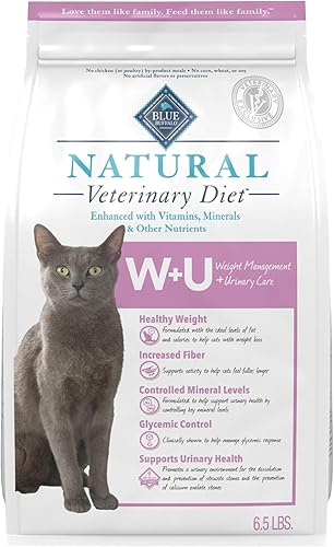 Blue Buffalo Natural Veterinary Diet W+U Weight Management + Urinary Care Alimento seco para gatos, requiere receta veterinaria, pollo, bolsa de 6.5