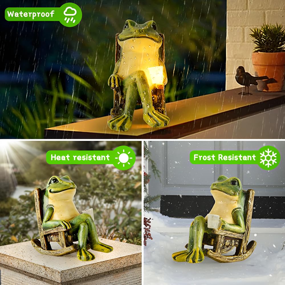 Statua da Giardino a Forma di Rana con Lanterna LED, Decorazione per