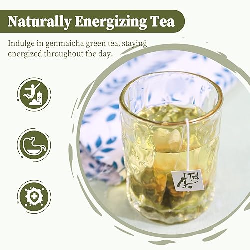 Miniatura 5 de FullChea - Bolsas de té genmaicha, 50 bolsitas de té verde genmaicha, con arroz tostado y frutos secos, refrescante, poca cafeína, calma y ayuda a