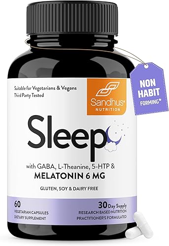 Miniatura 11 de Sandhu's Sleep 60 Cápsulas – Suplemento de ayuda para dormir 5 en 1 que no forma hábito con melatonina, magnesio, GABA, L-teanina y 5-HTP