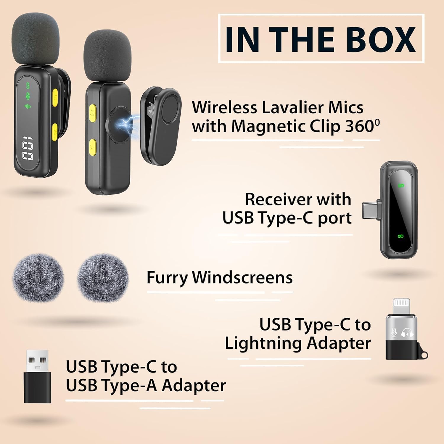 PowerDeWise Wireless Lavalier Microphone for iPhone, Android, DSLR – Dual Clip-on Mics with Magnetic Clip, Plug & Play, Noise Reduction