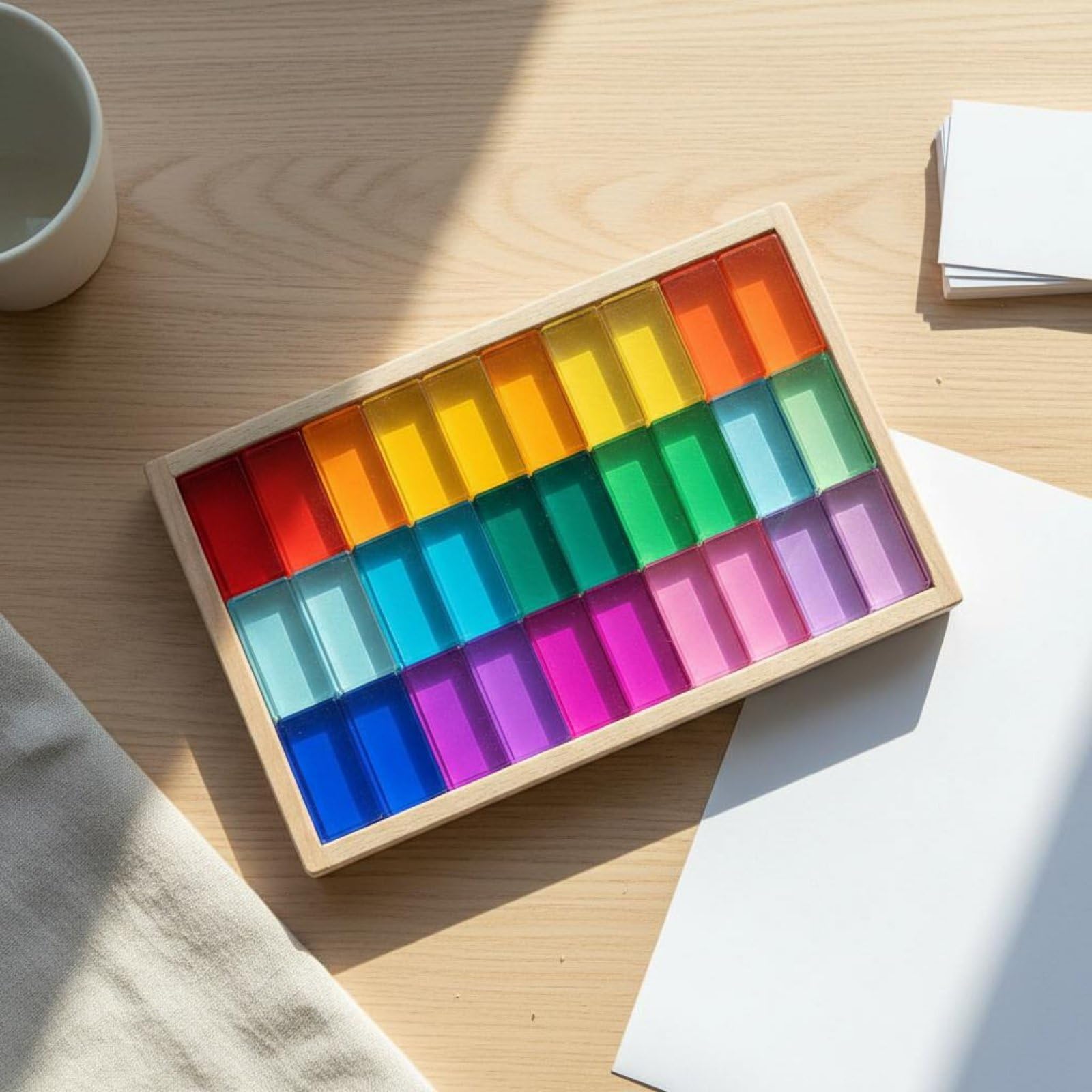 Acryl Bausteine Set Konstruktionsspielzeug Steckblöcke Lernspiel Kreativspiel Langlebiges Transparentes Material für Kinderzimmer Vorschule Kindergarten Spielzimmer, Macaron 30Stk