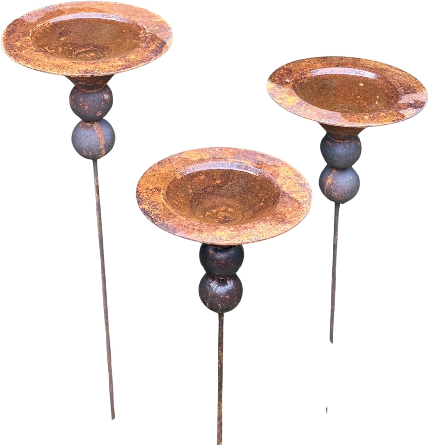 Set of 3 Rusty Metal Flowers, Garden Decorations, Handmade Outdoor Decor for Backyards, Rustic Landscaping, Garden Art, Bee Butterfly Cups