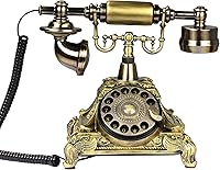 Vista 12 de CERRXIAN Teléfono de línea fija retro con disco giratorio, decoración de teléfono fijo estilo antiguo europeo vintage - color cobre (116AS)