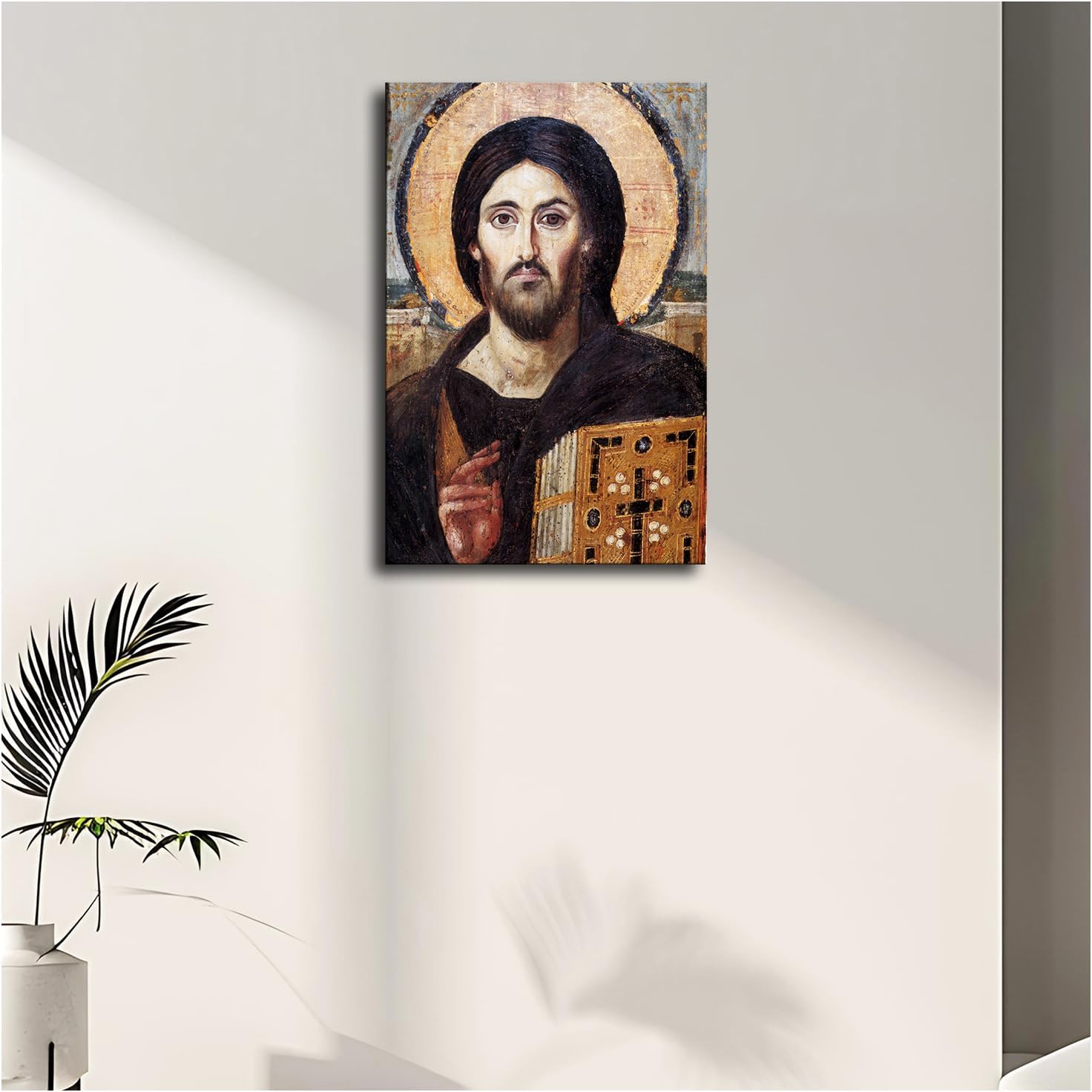 Jesus Christ The Christ Pantocrator of St. Catherine's Monastery at Sinai Poster Canvas Wall Art Living Room Wall Art Bedroom Wall Decor Framed Prints Farmhouse Decor Modern Art Aesthetics (12x18inch-Framed)