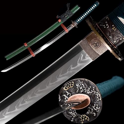 HERO SWORD La arcilla katana verde templada T10 acero auténtico onda Hamon Samurai espada tradicional hecha a mano cuchillos japoneses listos para