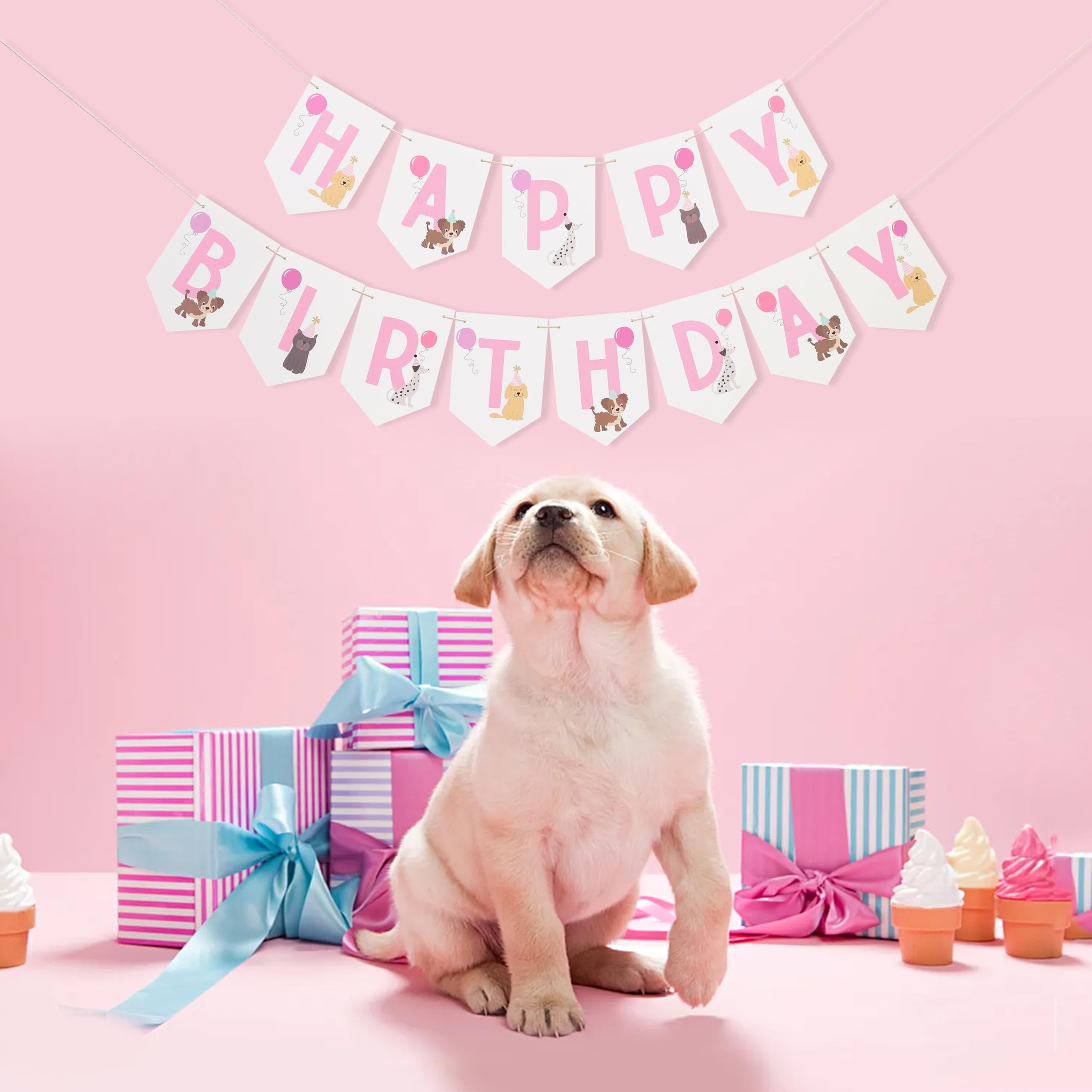 Photo 1 of Pet Happy Birthday Banner - Puppy Birthday Decorations,Happy Puppy Party Photo Backdrop,Dog Bday Let's Pawty Banner,Cute Pet Dog Adoption Party Hanging Garland (White)