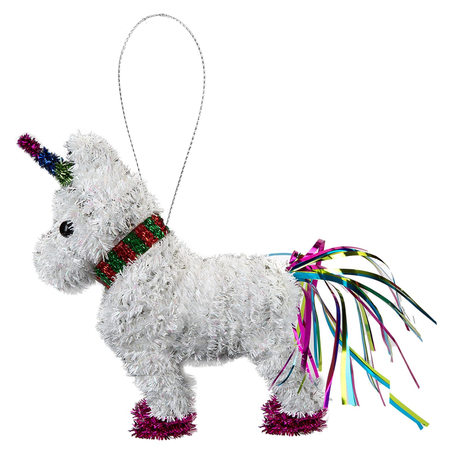 VFM e-Store - Christmas Decoration Tinsel Unicorn X 1 Stocking Filler Xmas Present Celebration Festive Winter Ornaments - 15cm X 15cm White Unicorn 15cm