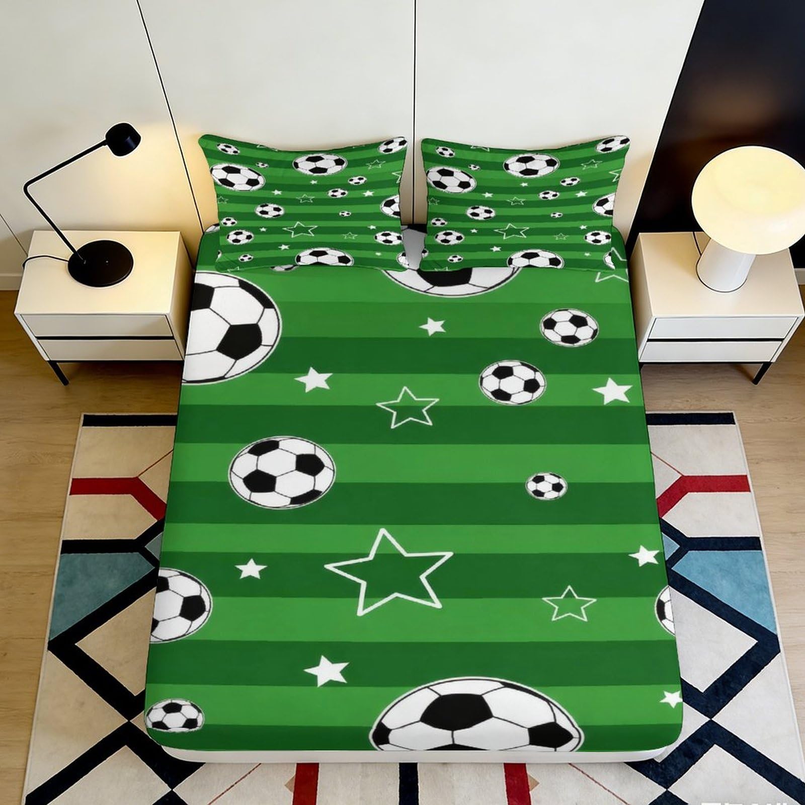 Jqzkxnhpbr Style-5 3D Printed Football Star Pattern Fitted Sheet Microfiber Green Soccer Mattress Cover For Bedroom Guest Room Decor 90X200x25cm