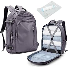 BJLFS Travel Vacuum Backpack for Women Men, Seal Compression Air Vac Back Pack with Pump, Waterproof Carry On Suitcase Luggage Flight Approved Personal Item Bag, Purple