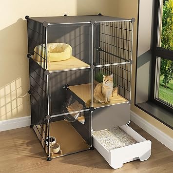 Cat Houses & Condos, Cat Enclosure with Cat Litter Box, Indoor Cat Cages Enclosures Detachable Cat Playpen, Cages for Small Animals, Cat Houses for Indoor Cats, Rabbit House Color B, Size