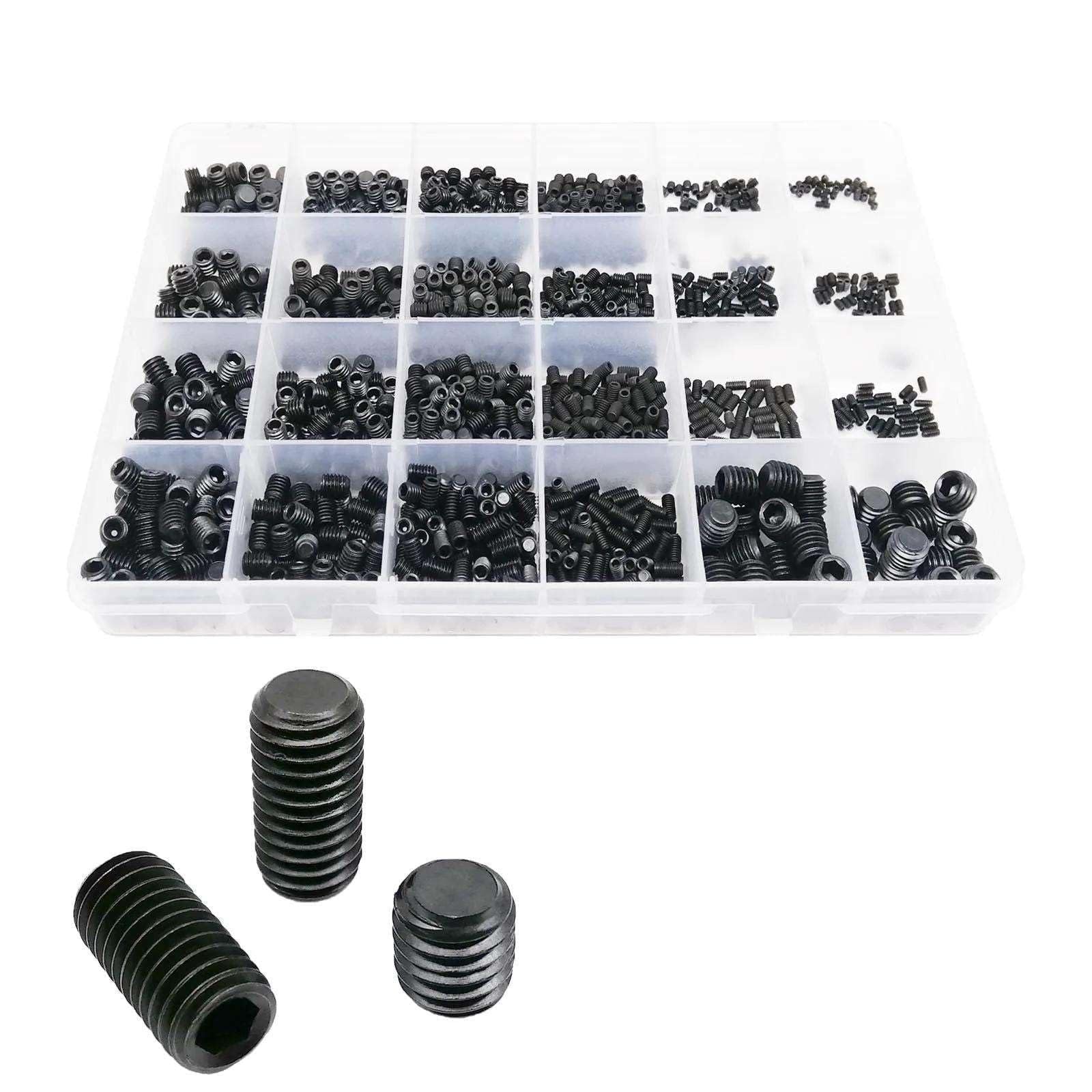 GUPEA 500/1500 M2 M2.5 M3 M4 M5 M6 M8 Black Hex Hexagon Socket Allen Flat Point Grub Bolt Set Screw Kit Box