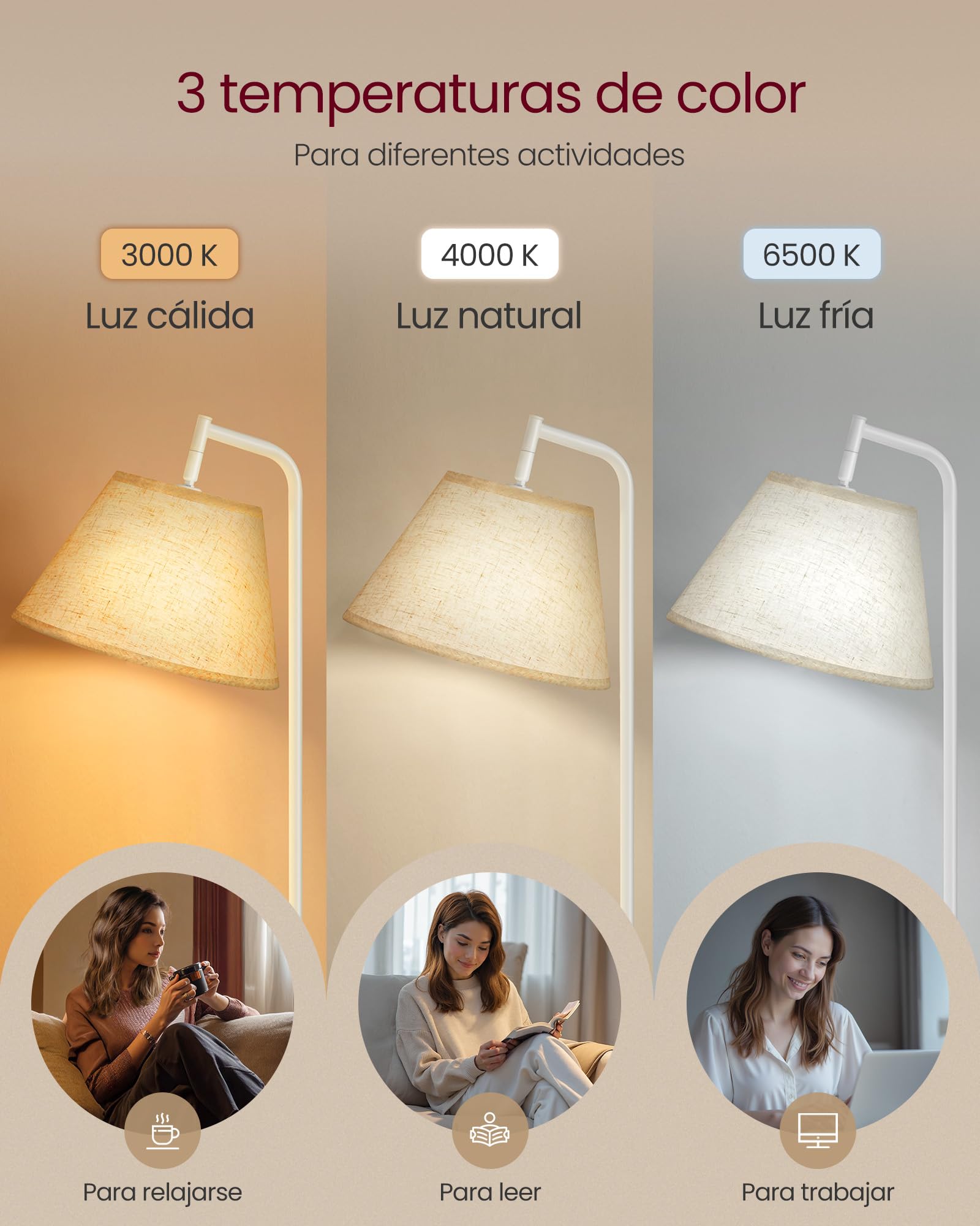 VASAGLE Mesa Auxiliar con lámpara 3 en 1 lámpara de pie con Mesa y Cesta de Tela para salón, mesita de Noche, Bombilla LED, luz y Pantalla Ajustable, Marco de Acero, Blanco Mate LFL004WC04