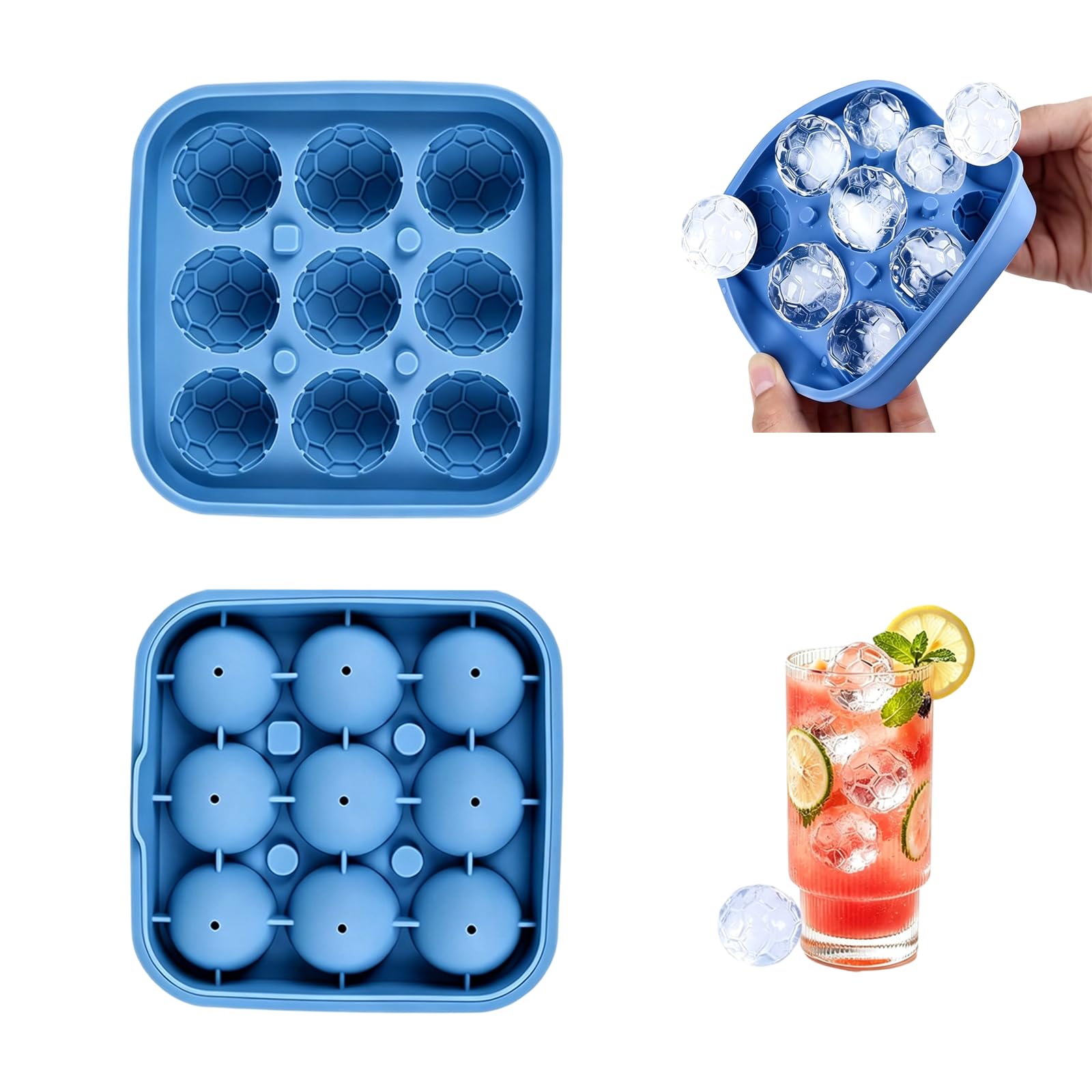 1Pcs Ice Cube Tray, Creative Practical Ice Moulds with Lid, Football ICES Cube Moulds, Thickened Ball ICES Cube Moulds, Suitable for Complementary Foods DIY, Kitchen Essentials