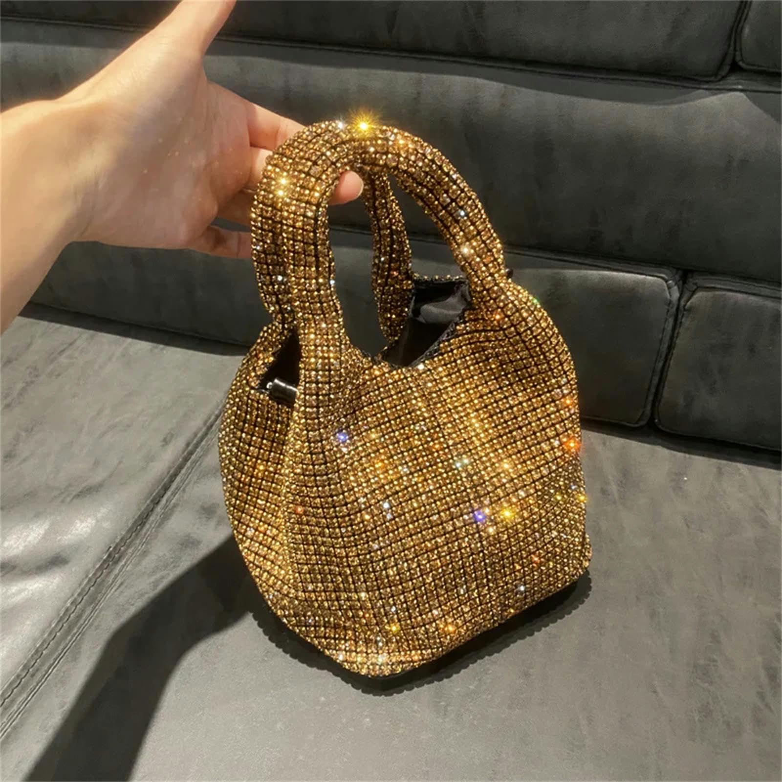 Pochette Donna da Borsa Maniglia Strass Sera Borsa Donna Borsa da Sposa Borsa Donna Bucket Bag Borsa A Tracolla-giallo-14x14x15cm