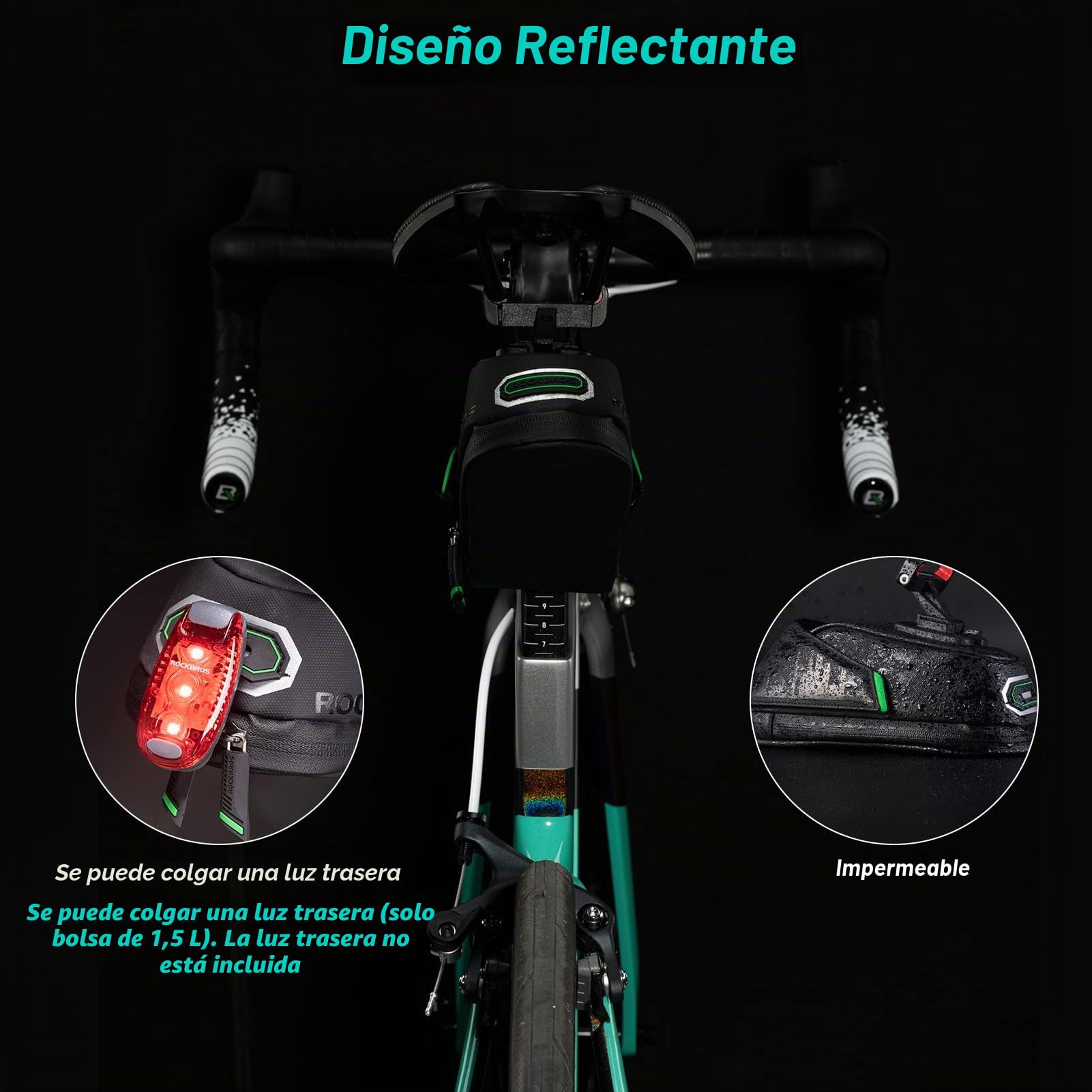 ROCKBROS Bolsa Sillín de Bicicleta Montaña Carretera MTB Alforja de Tija de Asiento con Soporte, Negro