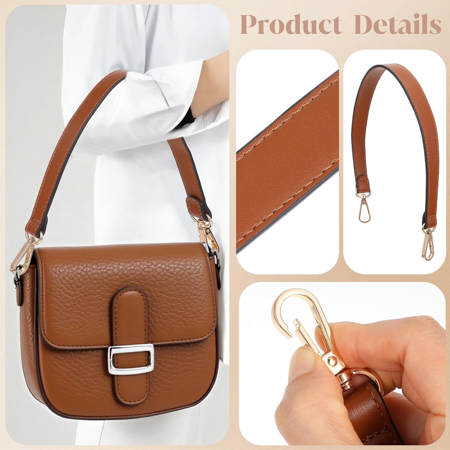 Shoulder Bag Strap, PU Leather Short Handbag Handle Strap 19In Leather Purse Straps Shoulder Bag Straps Replacement - Image 5