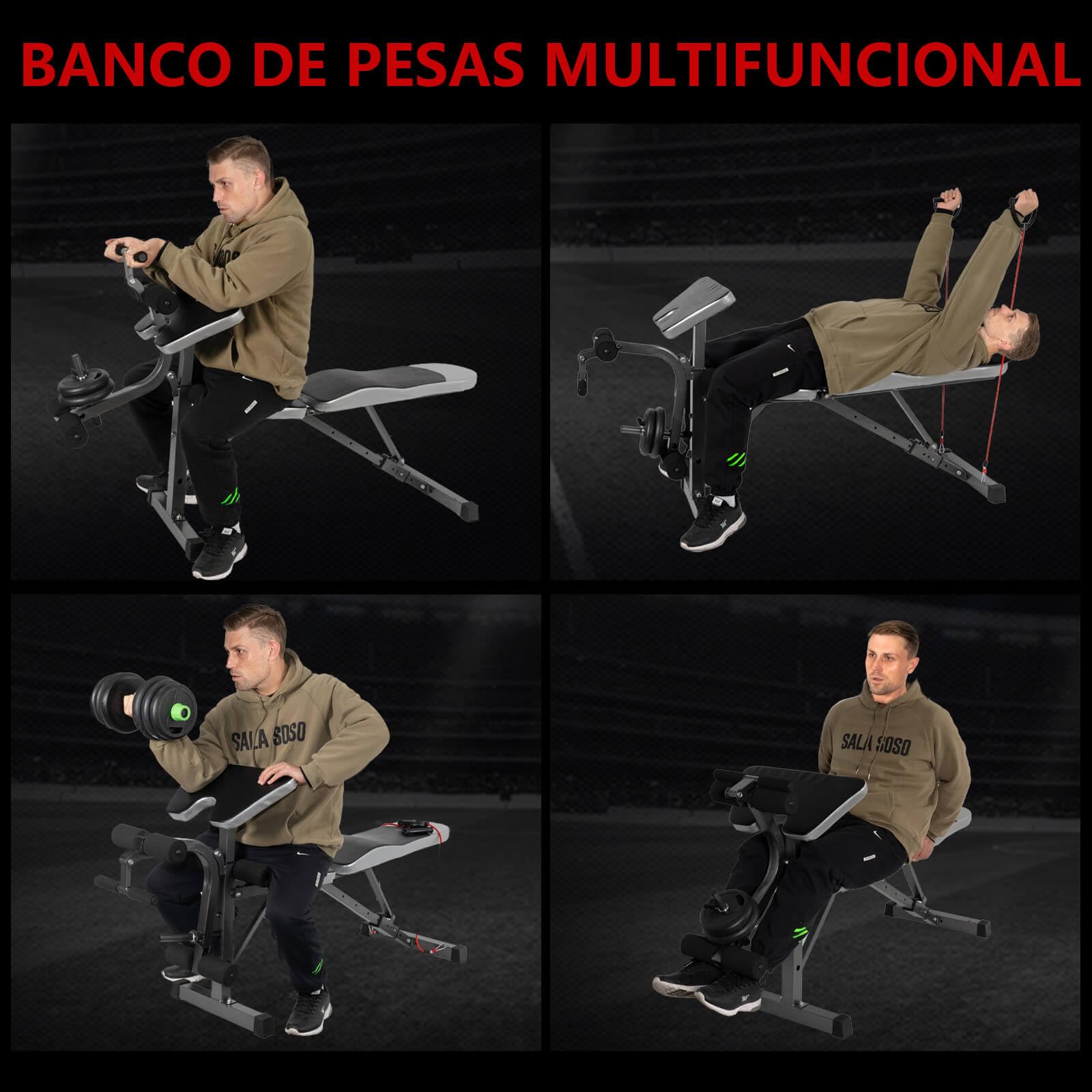 ALLINLIFE Banco de Pesas Ajustable,Banco Musculación Multifuncional,Banco Abdominales con 8 Posiciones Ajustables y 2 Correas de Entrenamiento,Gimnasio Entrenamiento en Casa Capacidad de Carga 200 KG