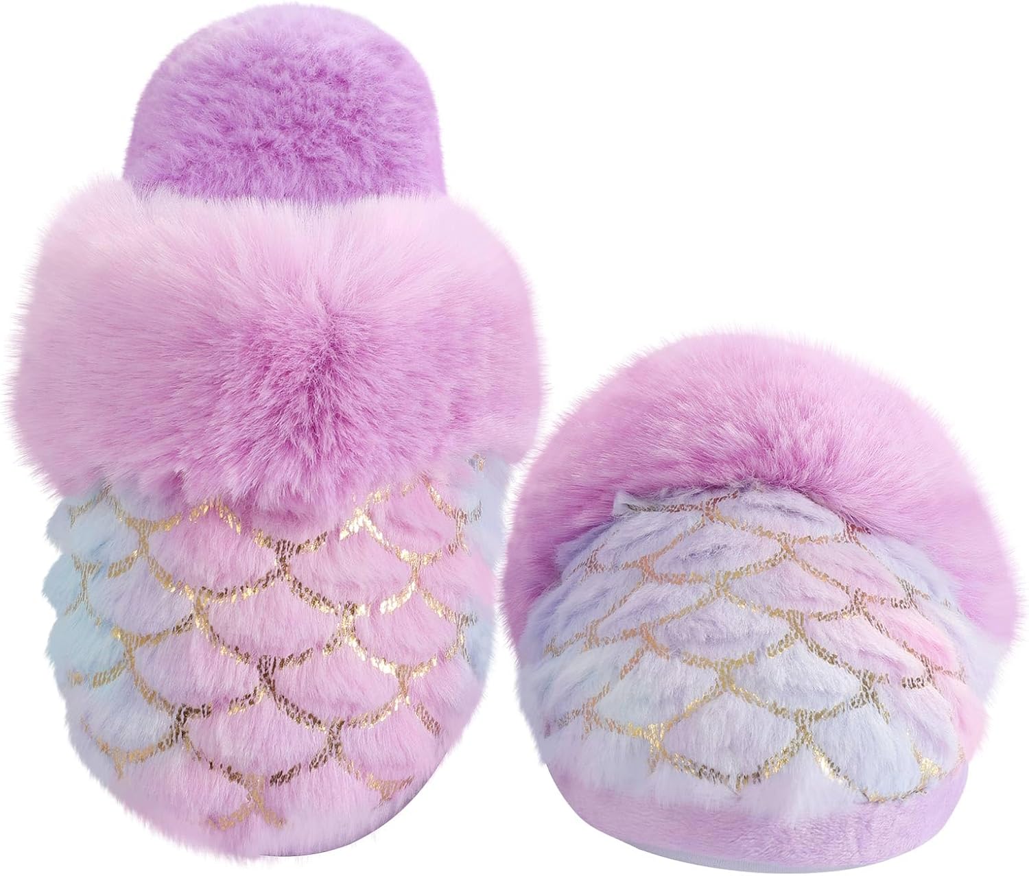 Orthoshoes Girls Sequined Fluffy Slippers, Faux Fur Memory Foam, Non-Slip Indoor House Shoes